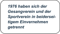 1976 haben sich der  Gesangverein und der Sportverein in beidersei- tigem Einvernehmen  getrennt