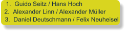 	1.	Guido Seitz / Hans Hoch 	2.	Alexander Linn / Alexander Müller 	3.	Daniel Deutschmann / Felix Neuheisel