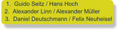 	1.	Guido Seitz / Hans Hoch 	2.	Alexander Linn / Alexander Müller 	3.	Daniel Deutschmann / Felix Neuheisel